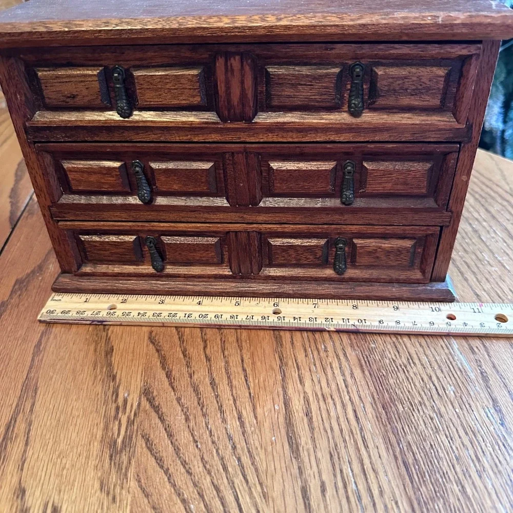 Mele Jewelry Box Chest Brown Vintage Wood 3-Drawer Japan